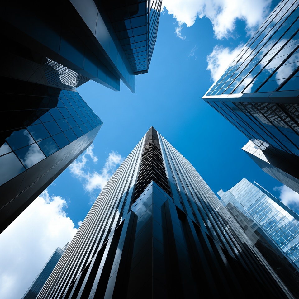 Skyscrapers Towering Against Blue Sky Skyscrapers Towering Against Blue Sky