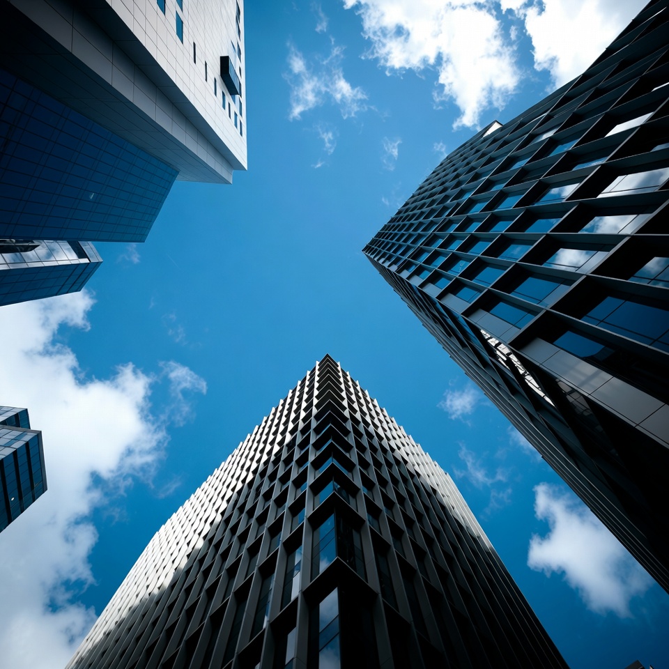 Skyscrapers Towering Against Blue Sky Skyscrapers Towering Against Blue Sky