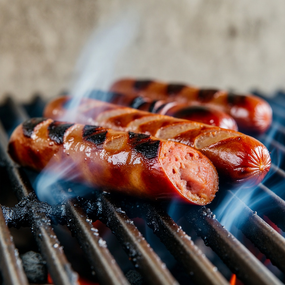 Grilled Sausages on Barbecue Grill Grilled Sausages on Barbecue Grill