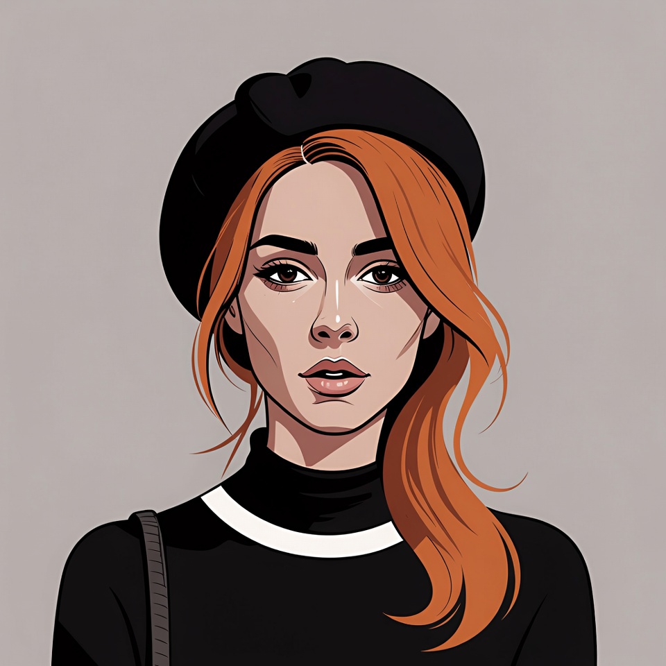 Redhead woman wearing black beret Redhead woman wearing black beret