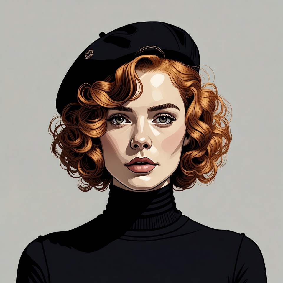 Redhead woman wearing black beret Redhead woman wearing black beret