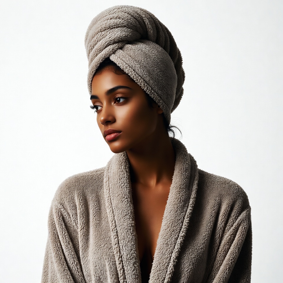 African-American woman in towel turban robe African-American woman in towel turban robe