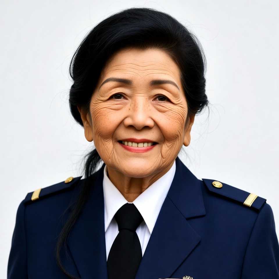 Asian woman in navy uniform Asian woman in navy uniform