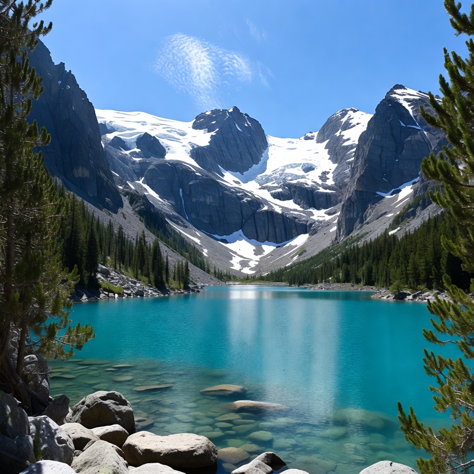 Turquoise Lake in Snowy Mountains Turquoise Lake in Snowy Mountains