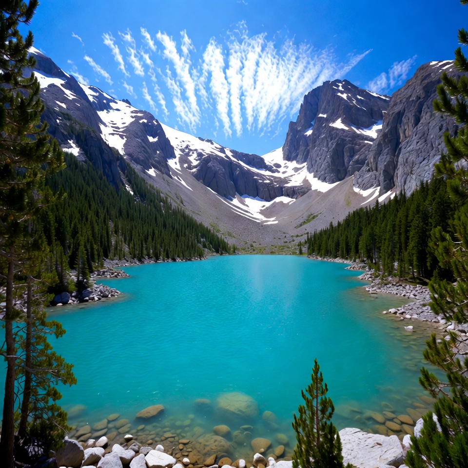 Turquoise Lake in Snowy Mountains Turquoise Lake in Snowy Mountains