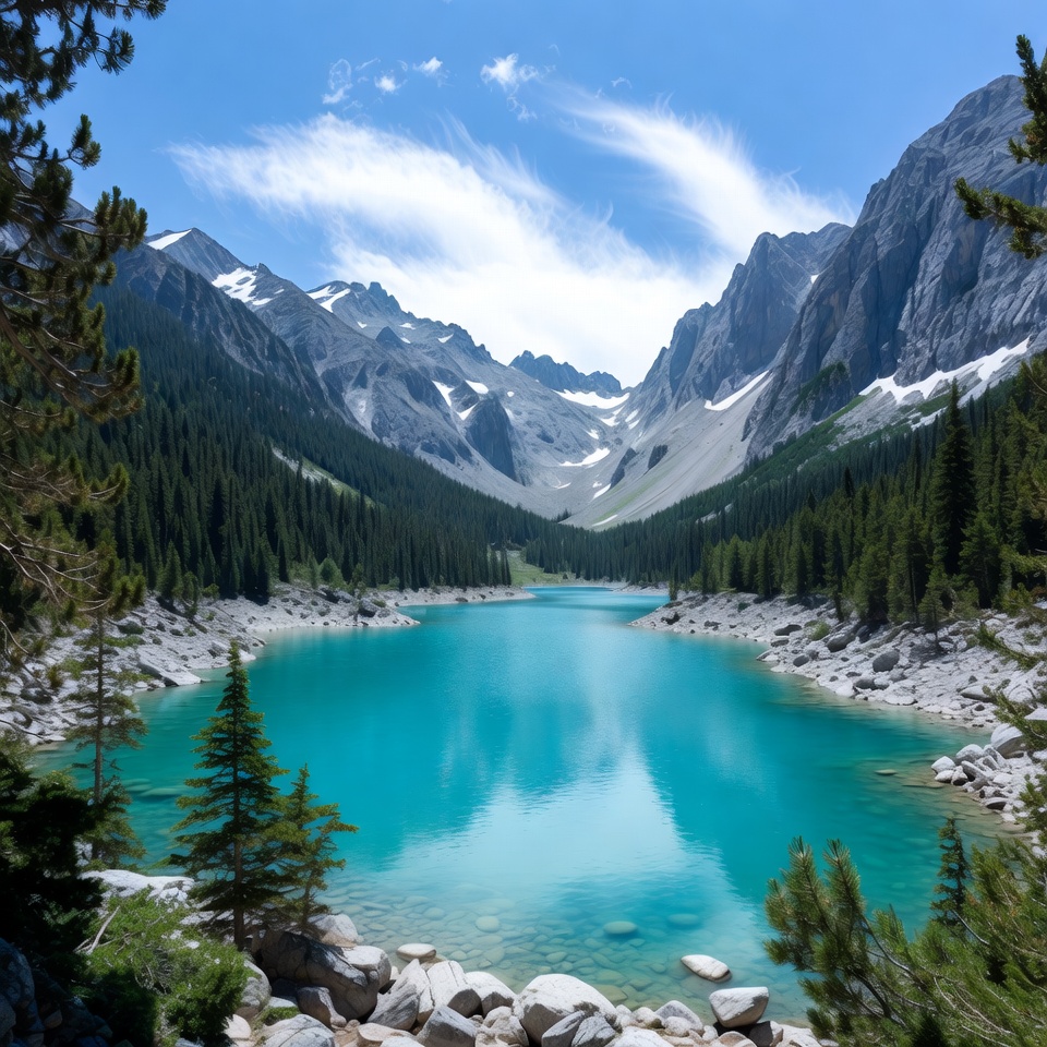 Turquoise Lake in Snowy Mountains Turquoise Lake in Snowy Mountains