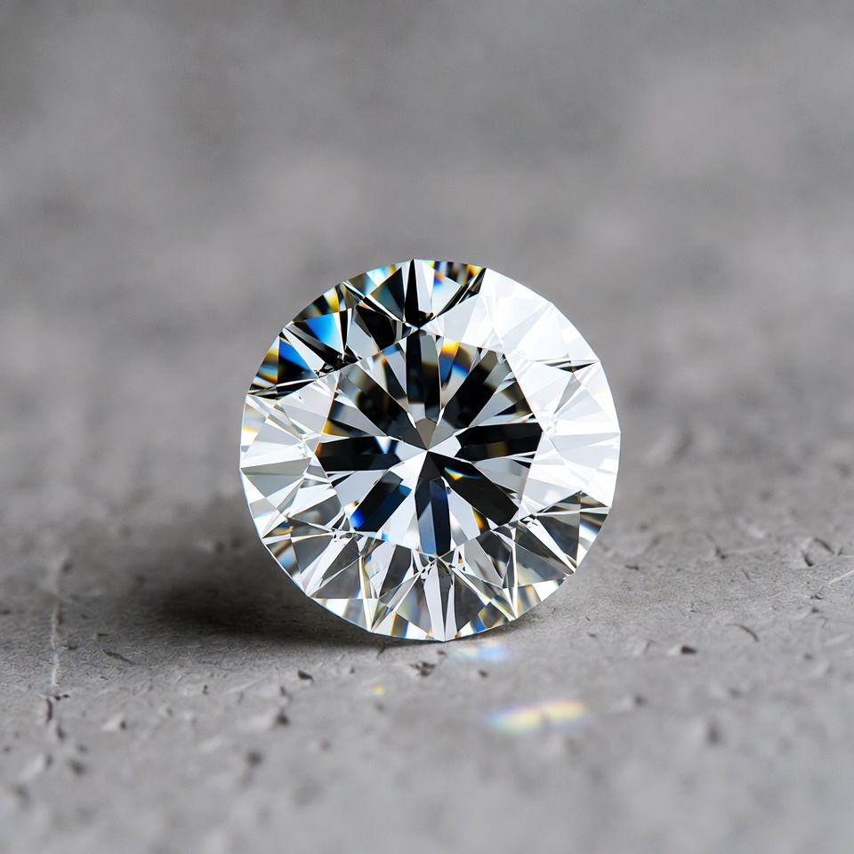 Sparkling Round Diamond on Gray Surface Sparkling Round Diamond on Gray Surface