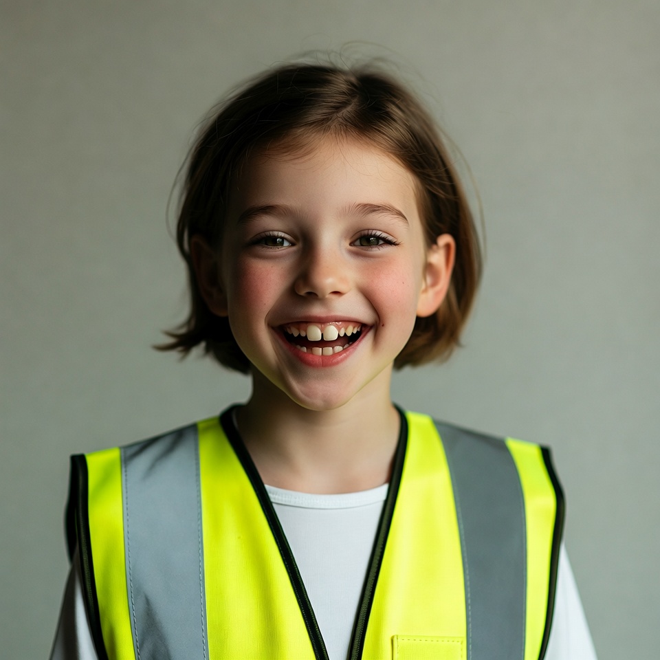 Smiling girl in yellow safety vest Smiling girl in yellow safety vest