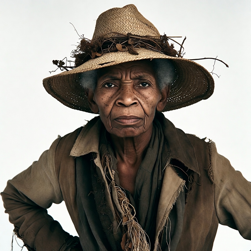 Elderly African woman in straw hat Elderly African woman in straw hat