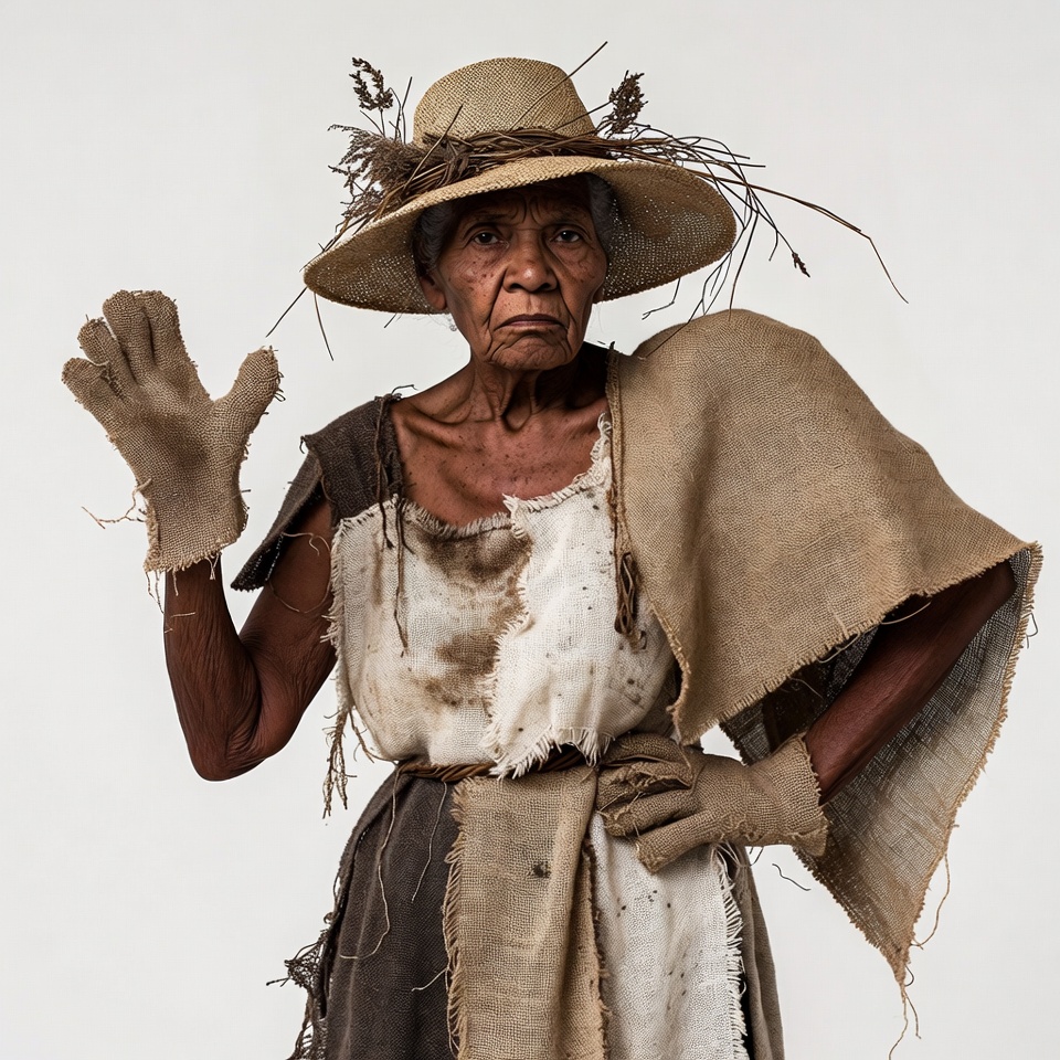 Elderly Indigenous woman waving in straw hat Elderly Indigenous woman waving in straw hat