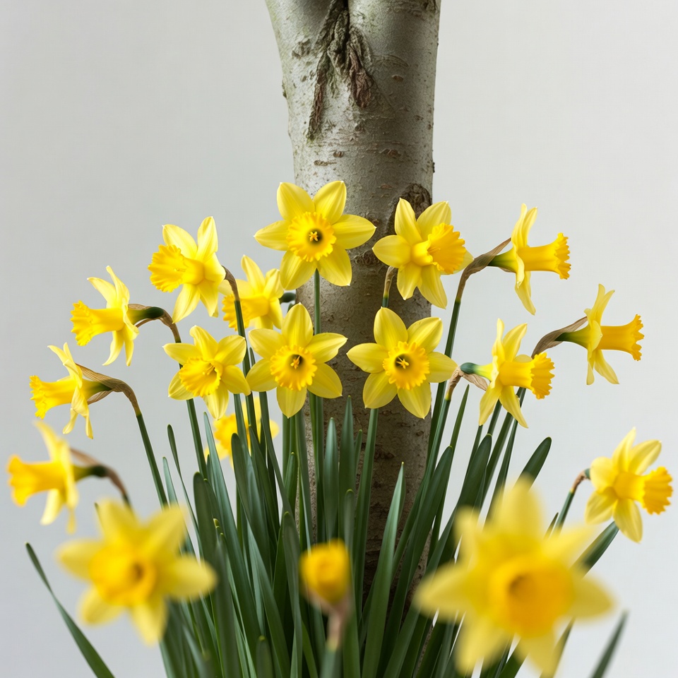 Yellow Daffodils Around Tree Trunk Yellow Daffodils Around Tree Trunk
