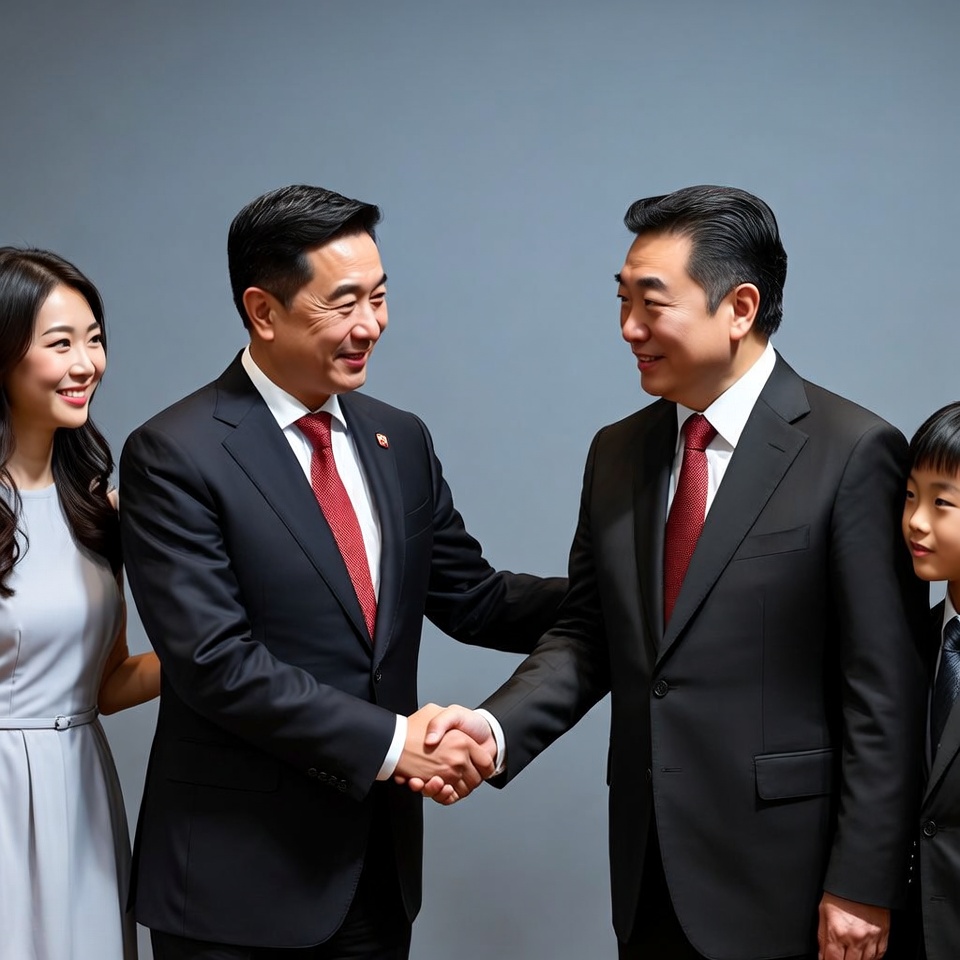 Asian family shaking hands in suits Asian family shaking hands in suits
