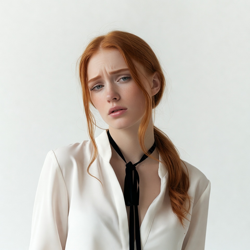 Redhead woman with concerned expression Redhead woman with concerned expression