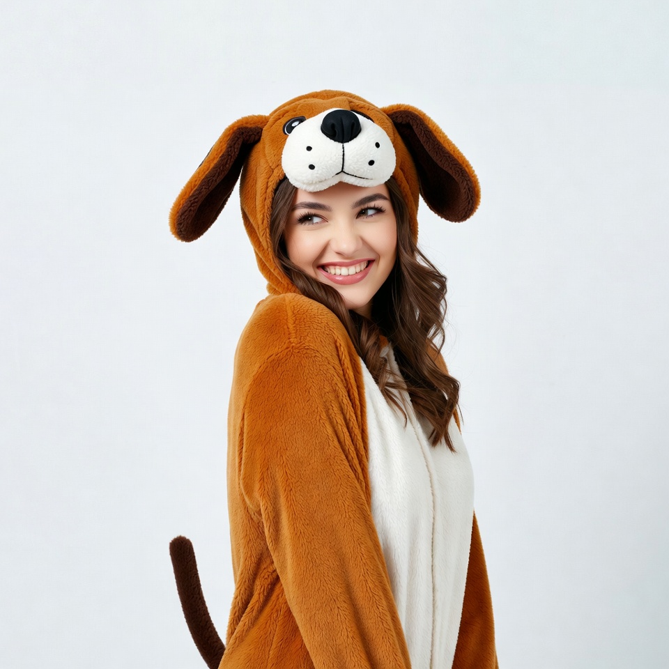 Woman in brown dog onesie Woman in brown dog onesie