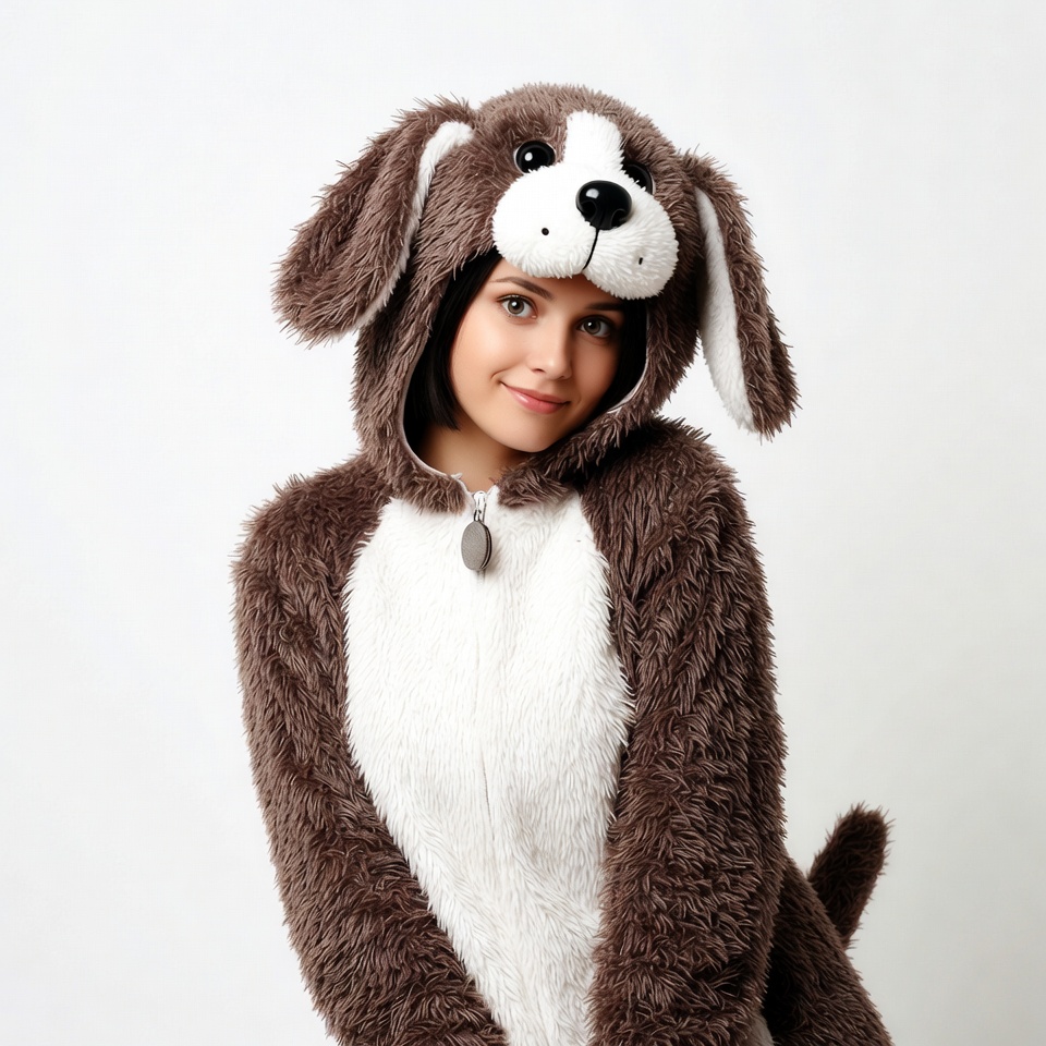 Girl in brown dog onesie costume Girl in brown dog onesie costume