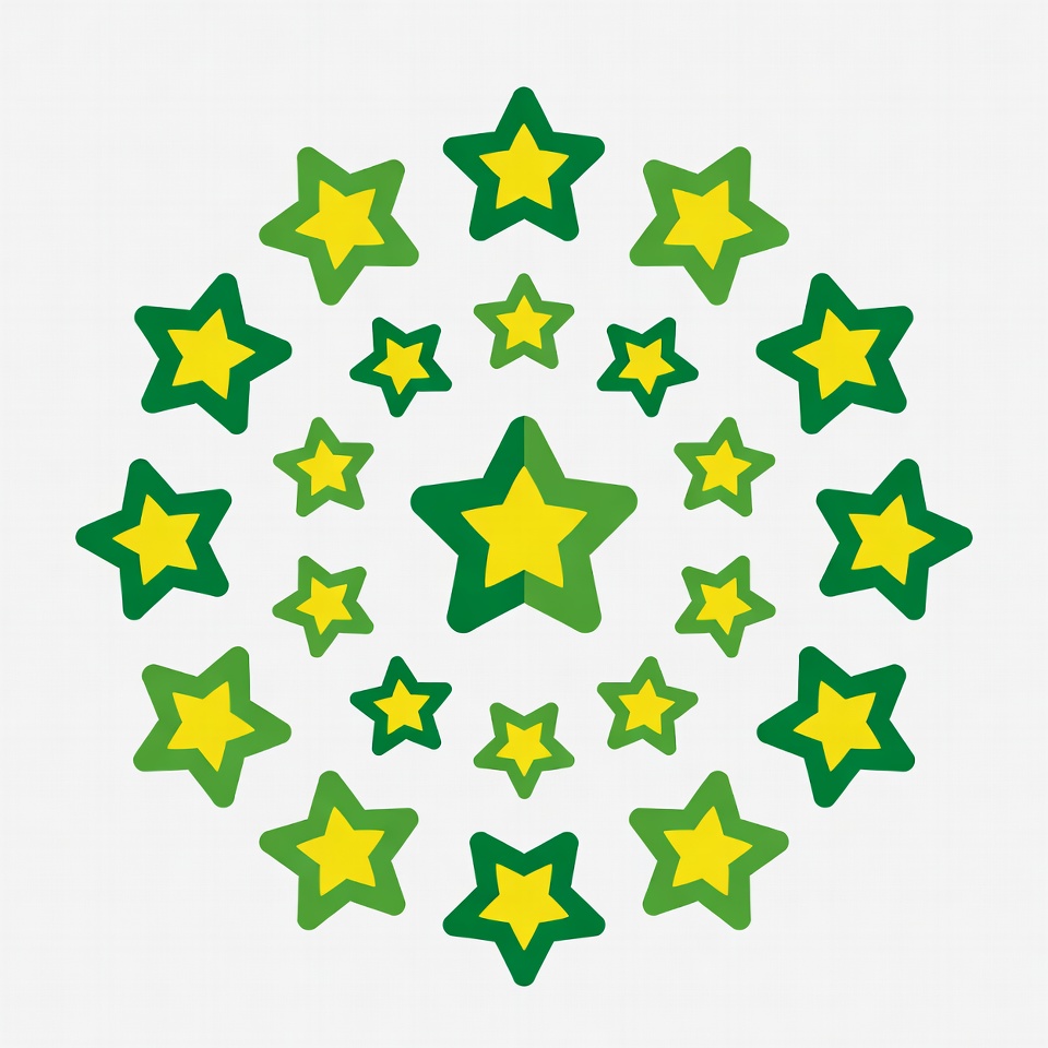 Circular arrangement of green yellow stars Circular arrangement of green yellow stars