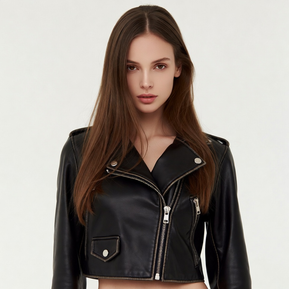 Woman in black leather jacket Woman in black leather jacket