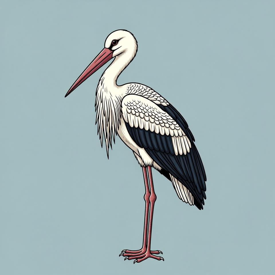 White stork standing illustration White stork standing illustration