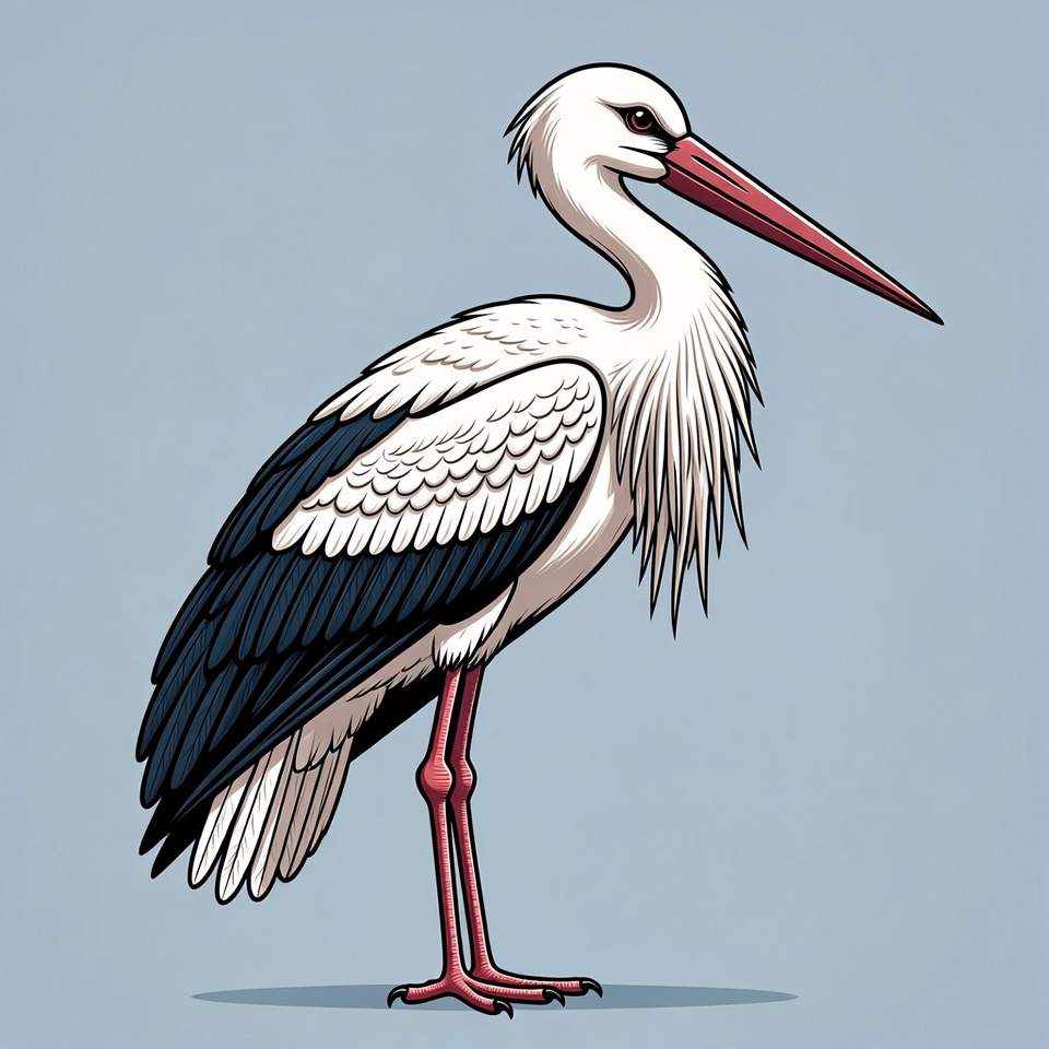 White Stork Illustration Standing White Stork Illustration Standing