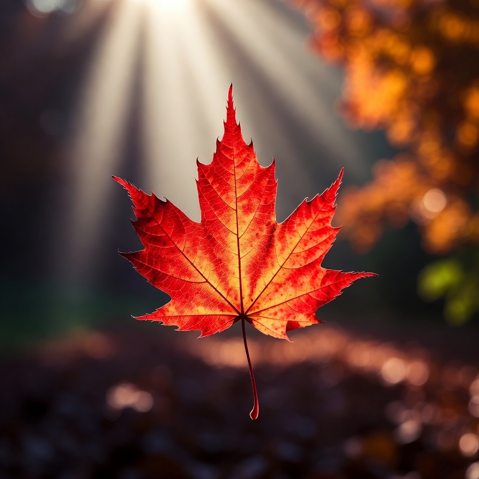 Red Maple Leaf with Sun Rays Red Maple Leaf with Sun Rays