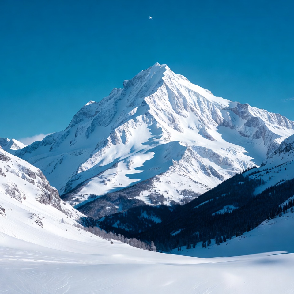 Snowy Mountain Peak with Moon Snowy Mountain Peak with Moon