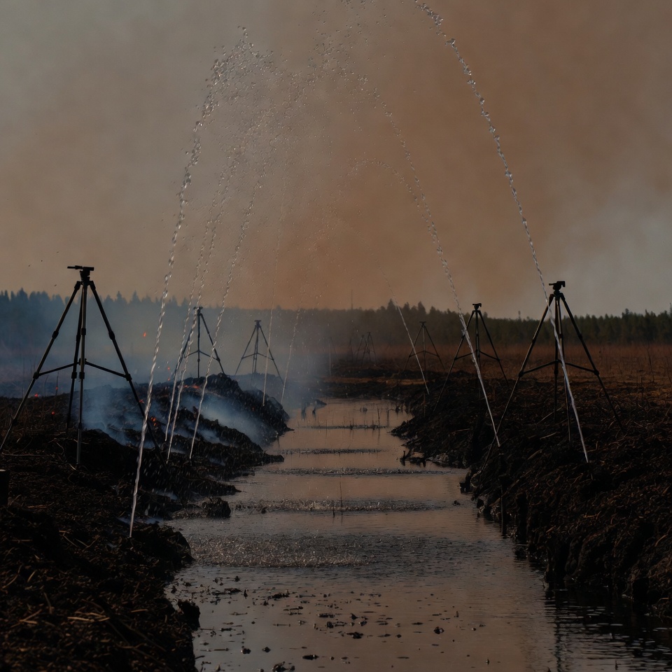 Firefighters spraying water on wildfire Firefighters spraying water on wildfire
