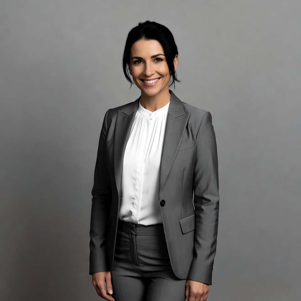 Smiling woman in gray business suit Smiling woman in gray business suit