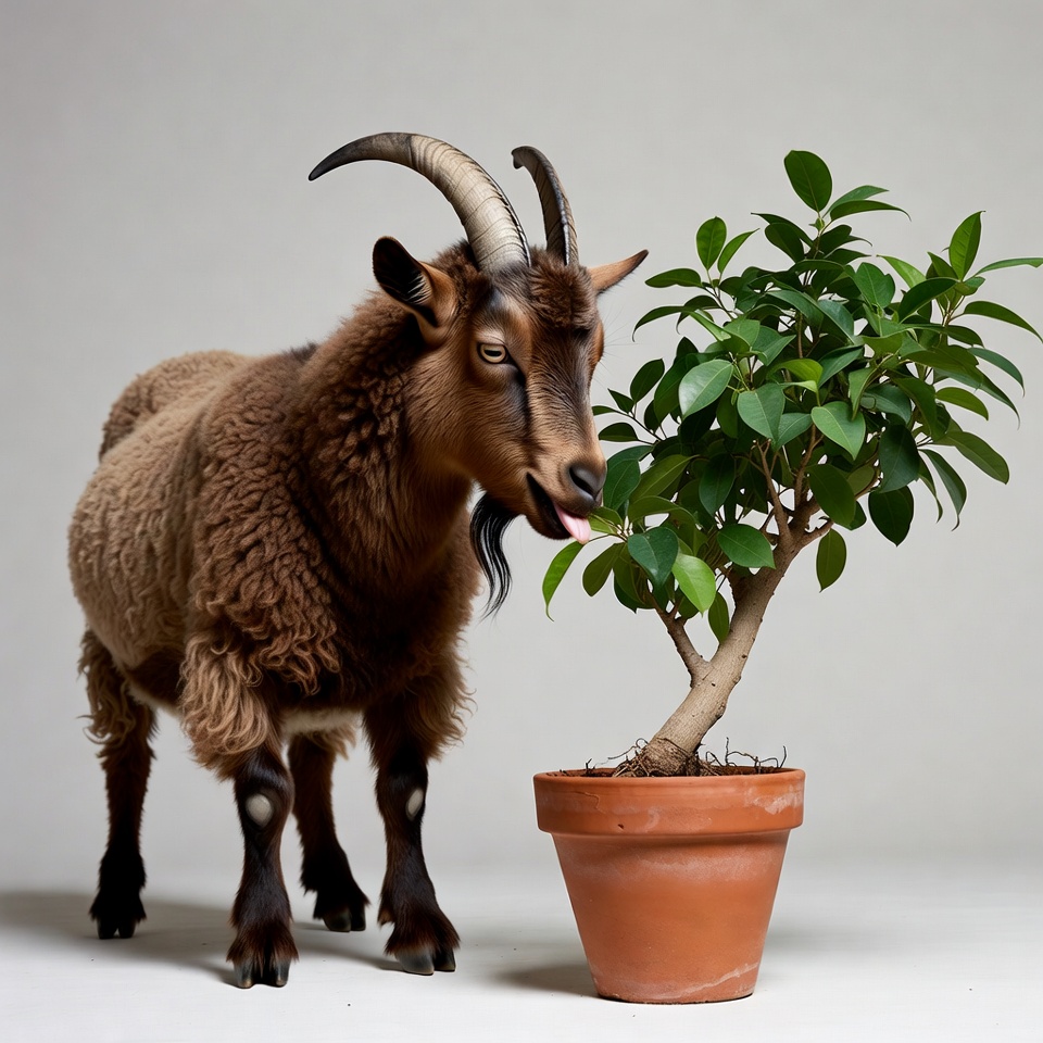 Goat eating potted plant Goat eating potted plant