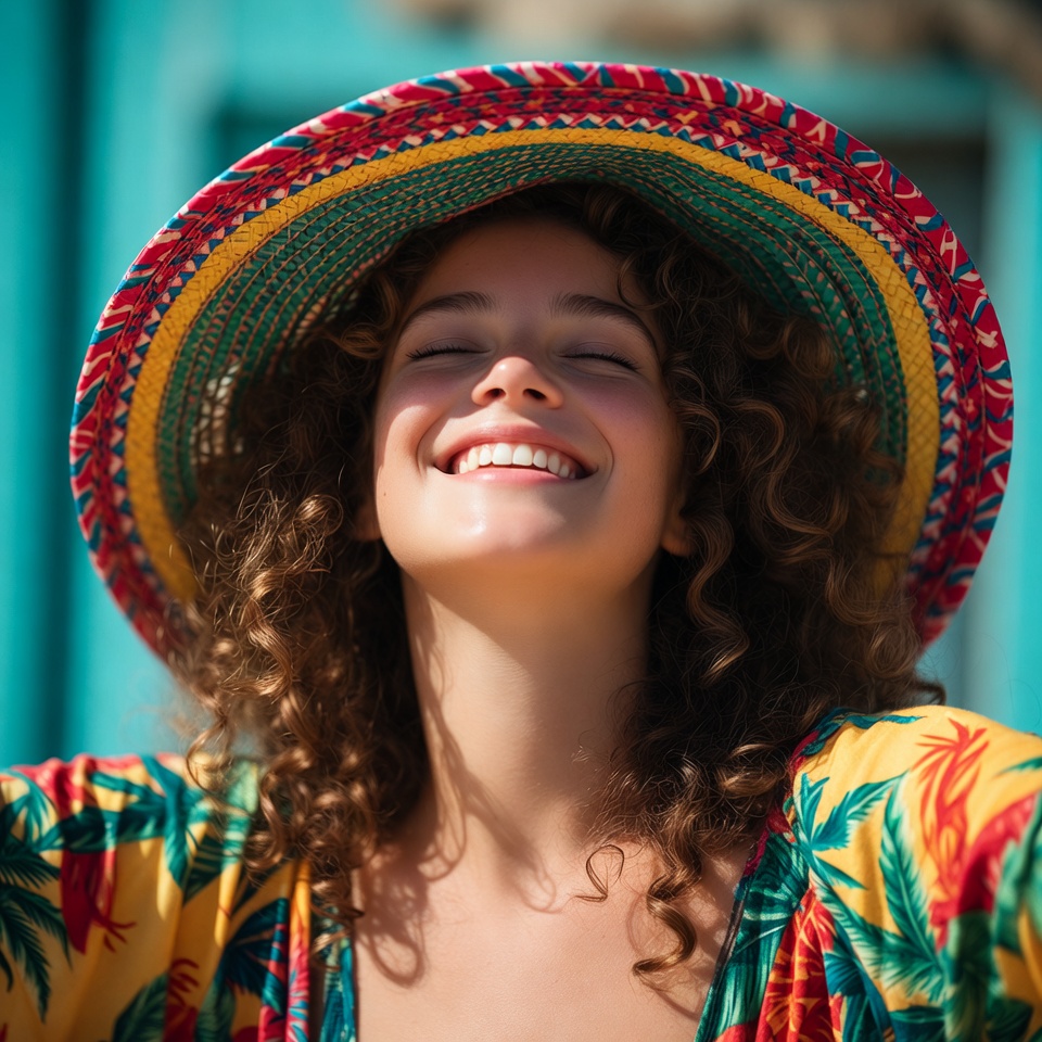 Smiling woman in colorful hat Smiling woman in colorful hat