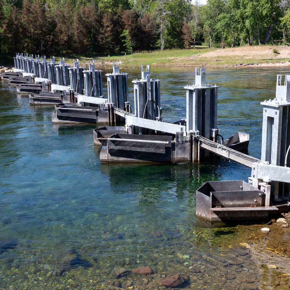 Metal Fish Ladder in River Metal Fish Ladder in River