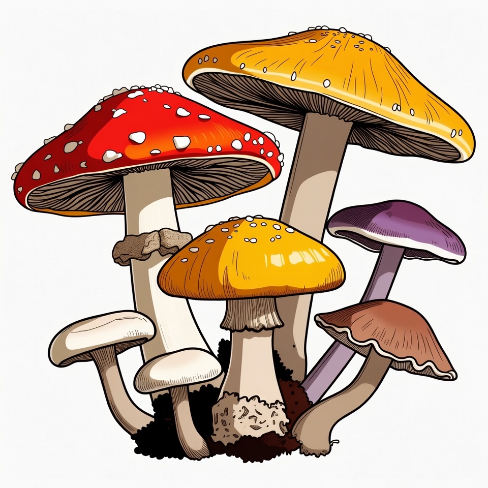 Colorful Mushrooms Illustration Colorful Mushrooms Illustration