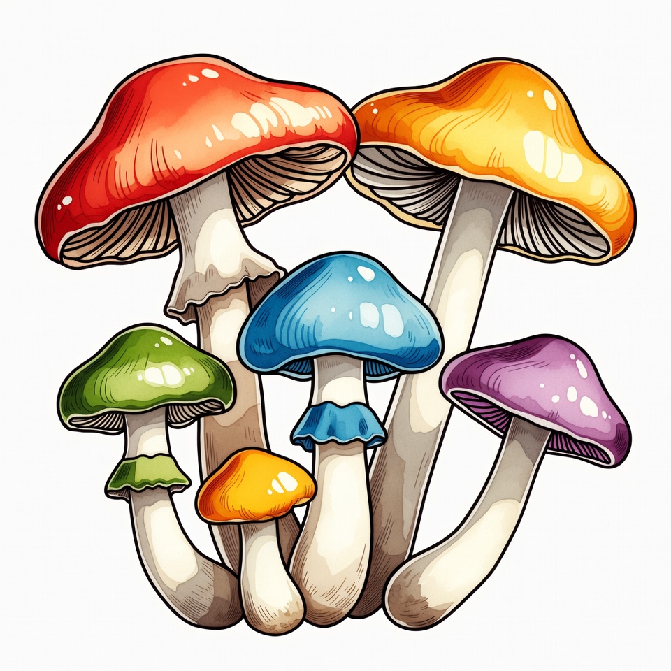 Colorful Mushrooms Illustration Colorful Mushrooms Illustration