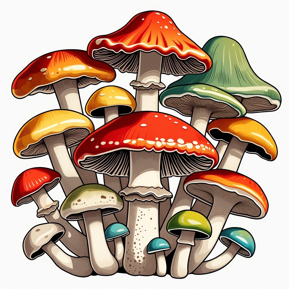 Colorful Mushrooms Illustration Colorful Mushrooms Illustration