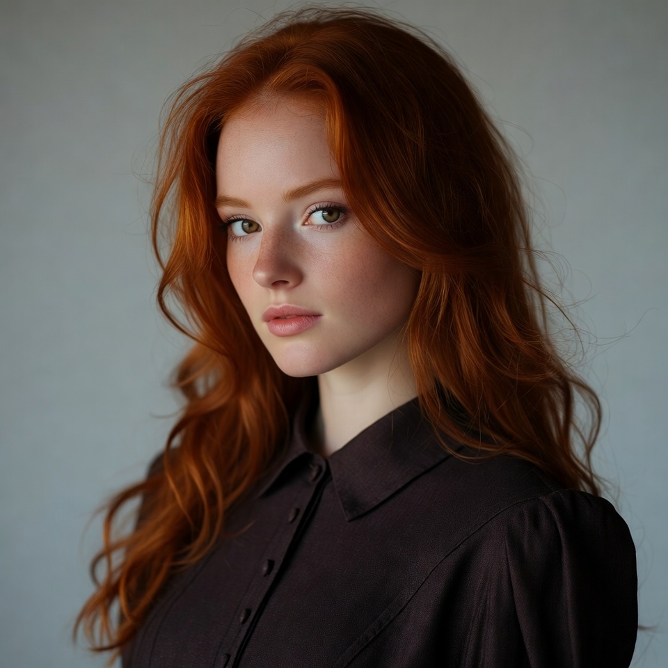 Redhead woman in collared blouse Redhead woman in collared blouse