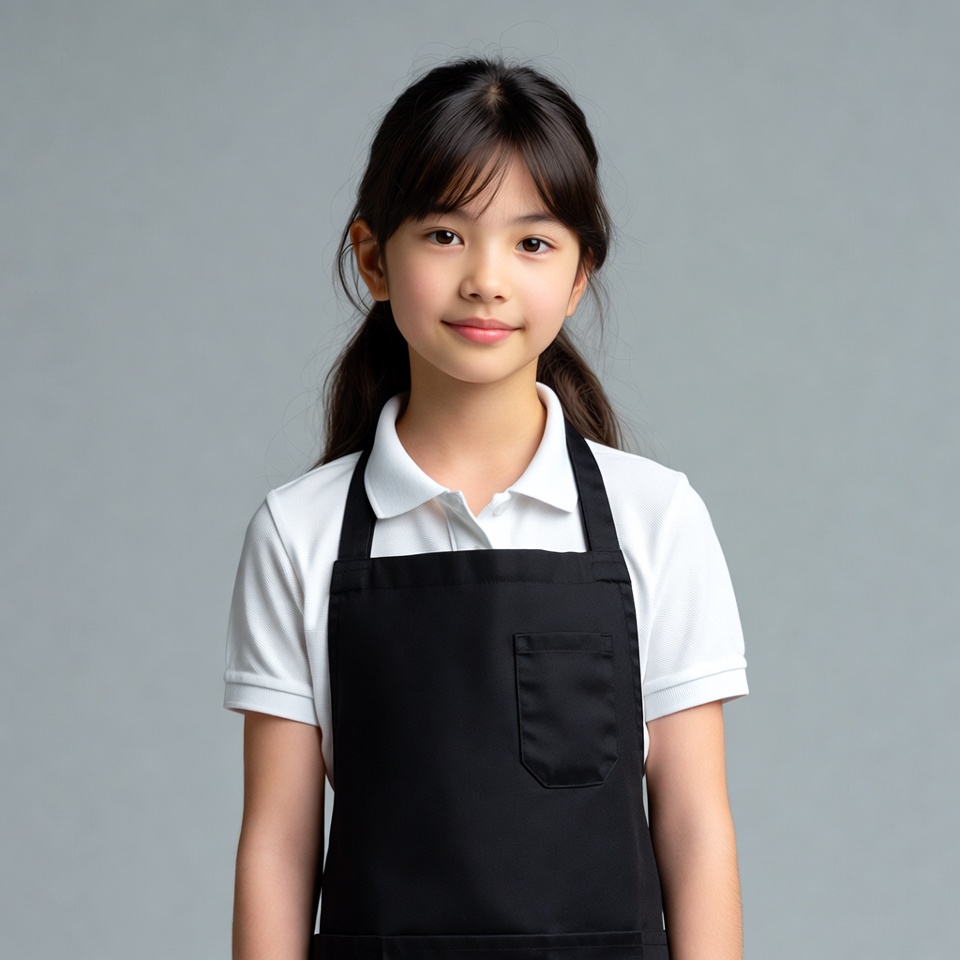 Asian girl in school uniform wearing apron Asian girl in school uniform wearing apron