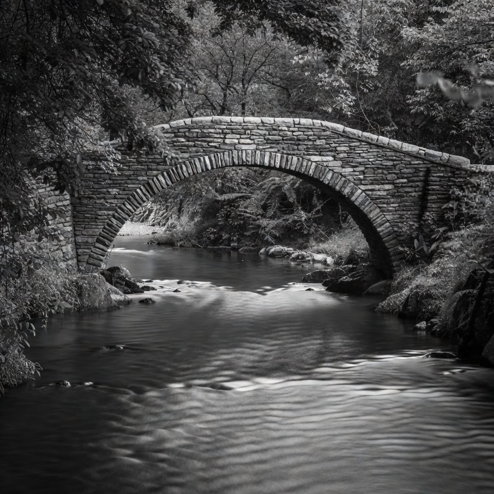 Stone Arch Bridge over Forest Stream Stone Arch Bridge over Forest Stream