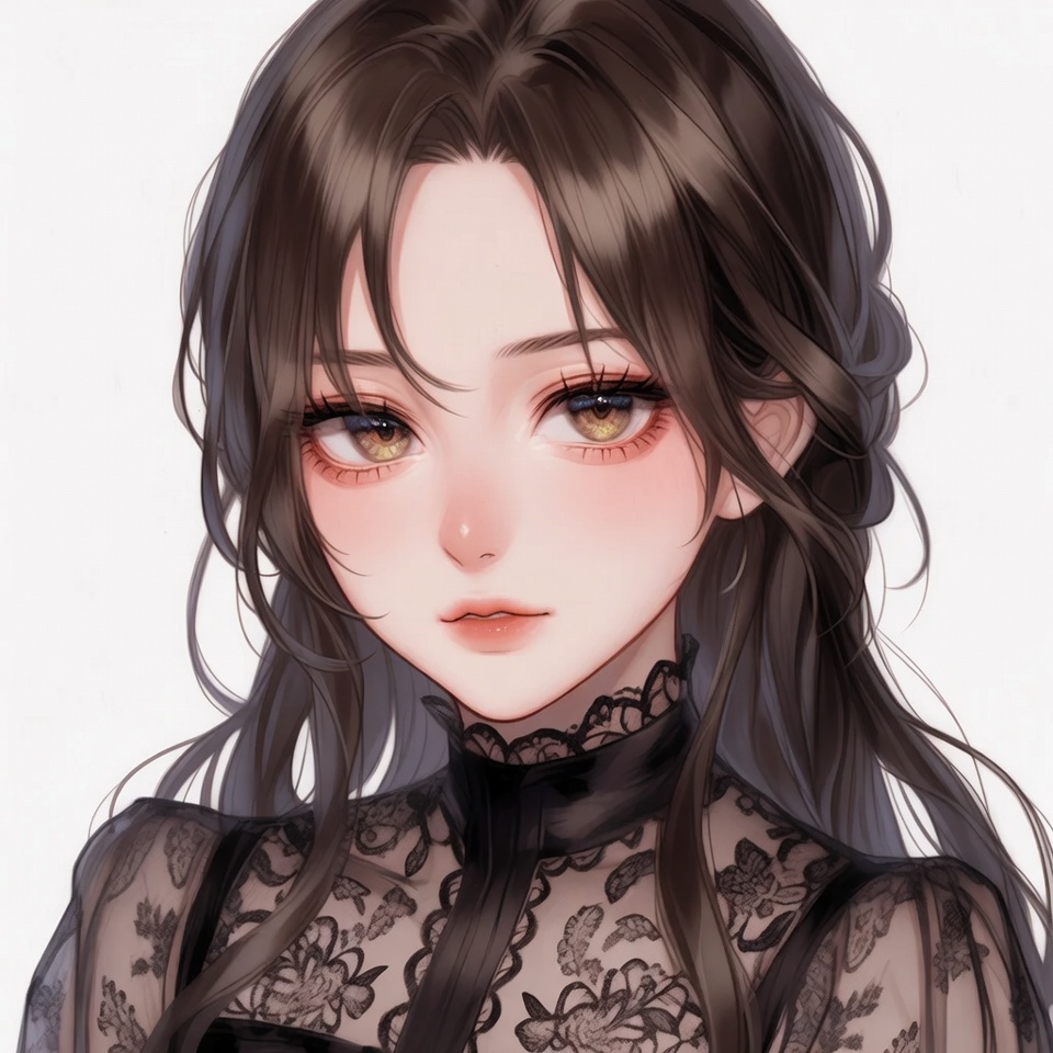 Anime girl in black lace dress Anime girl in black lace dress