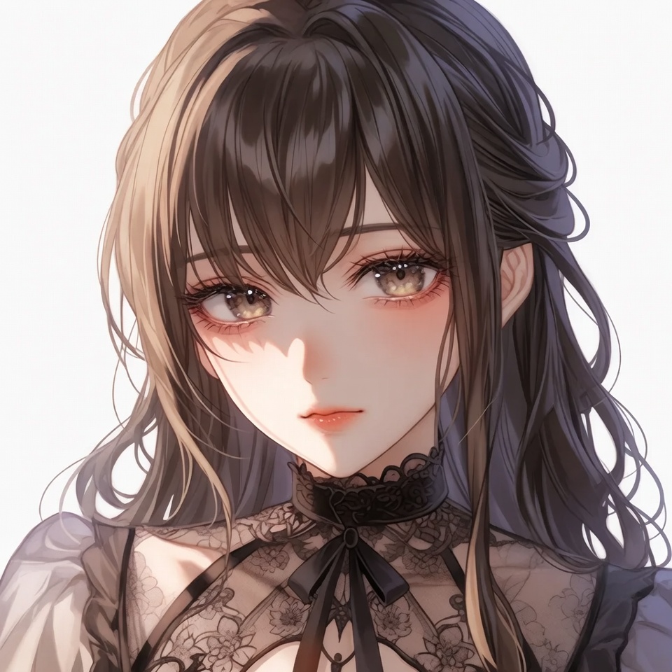 Anime girl with brown hair and lace dress Anime girl with brown hair and lace dress