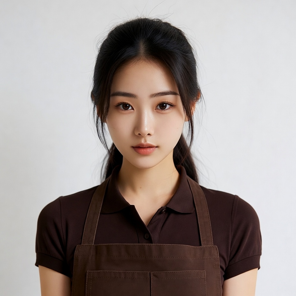 Asian woman in brown apron Asian woman in brown apron