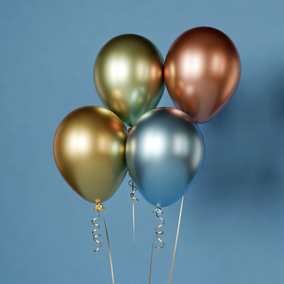 Metallic Balloons on Blue Background Metallic Balloons on Blue Background