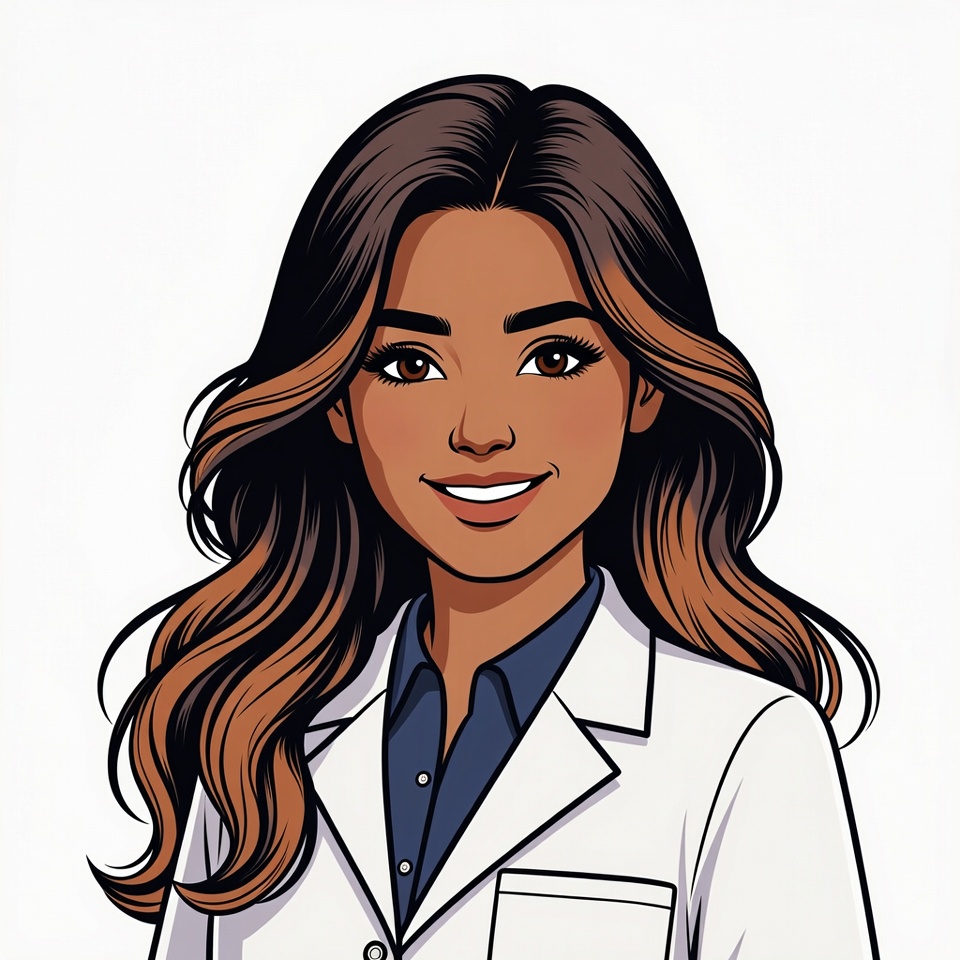 Smiling woman in white lab coat Smiling woman in white lab coat