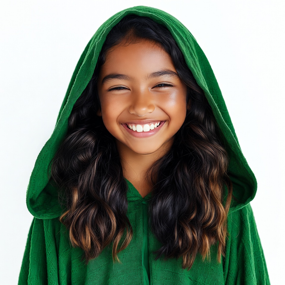 Asian girl smiling in green hoodie Asian girl smiling in green hoodie