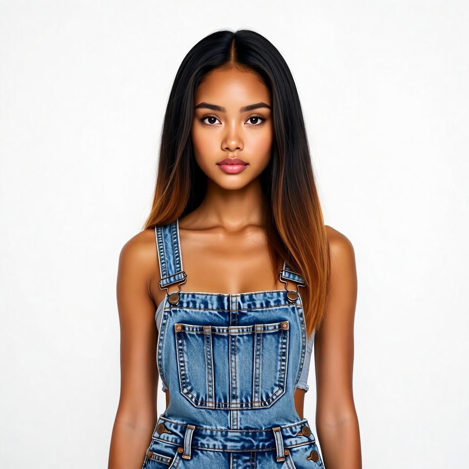 Asian woman in denim overalls Asian woman in denim overalls