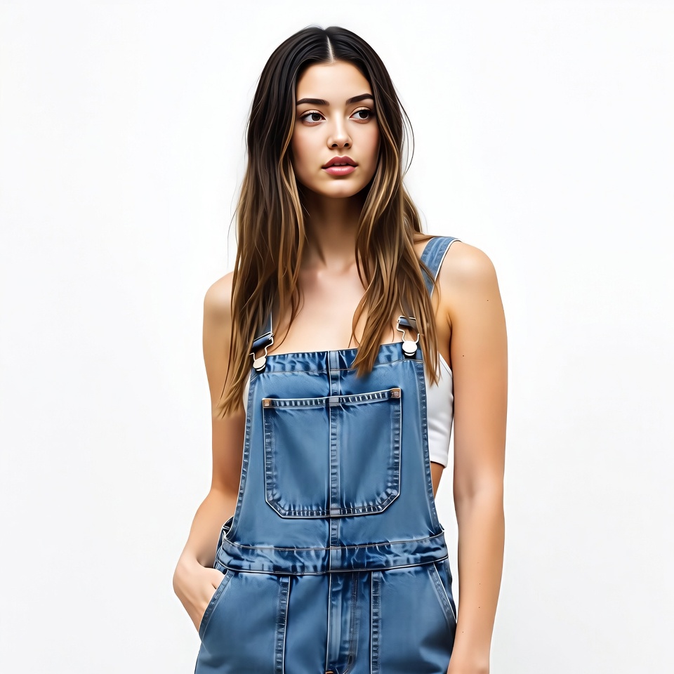 Woman in blue denim overalls Woman in blue denim overalls