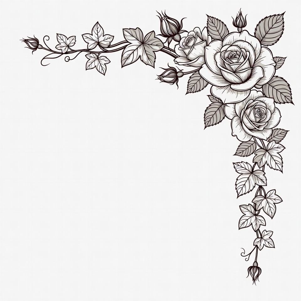 Rose and Ivy Corner Border Illustration Rose and Ivy Corner Border Illustration