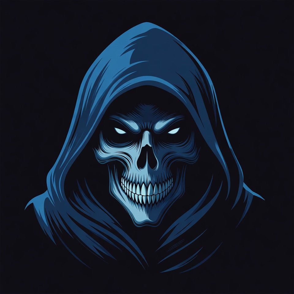 Blue Hooded Skull with Glowing Eyes Blue Hooded Skull with Glowing Eyes