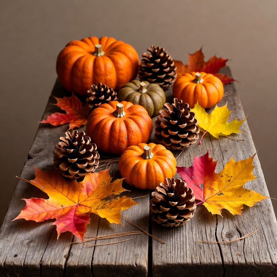 Autumn Pumpkins Pinecones Fall Leaves Autumn Pumpkins Pinecones Fall Leaves