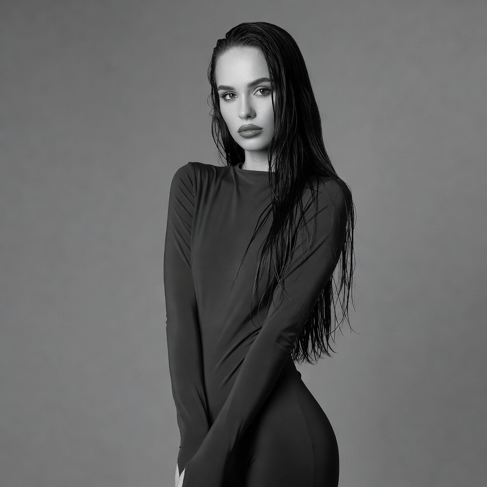 Wet-haired woman in black dress Wet-haired woman in black dress