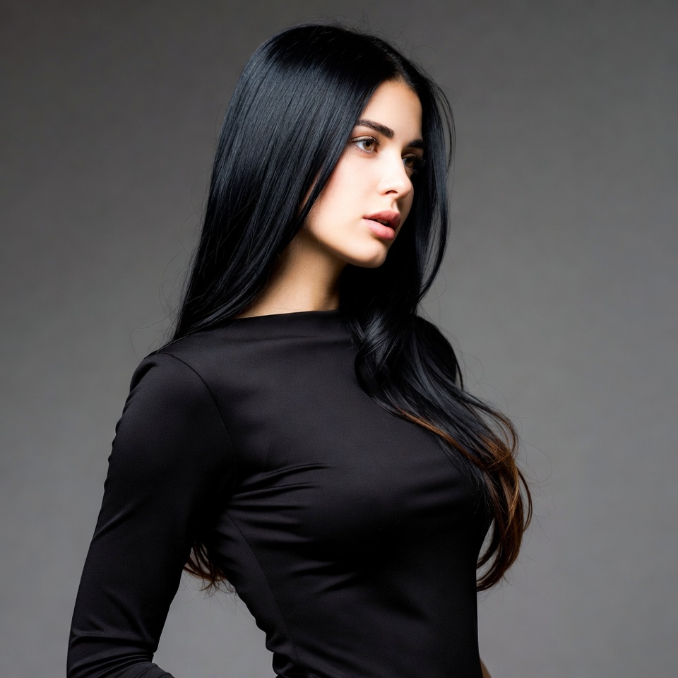 Profile of woman with long black hair Profile of woman with long black hair