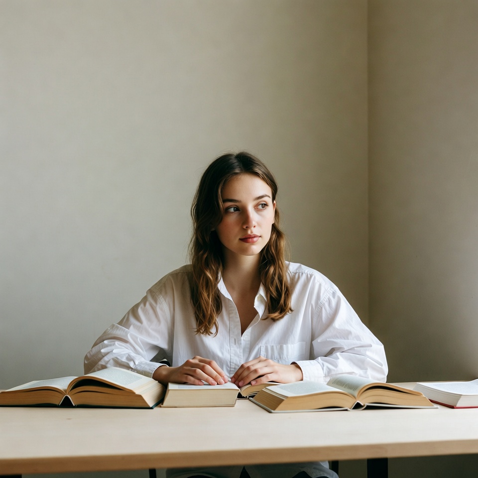 Young woman reading books at table Young woman reading books at table